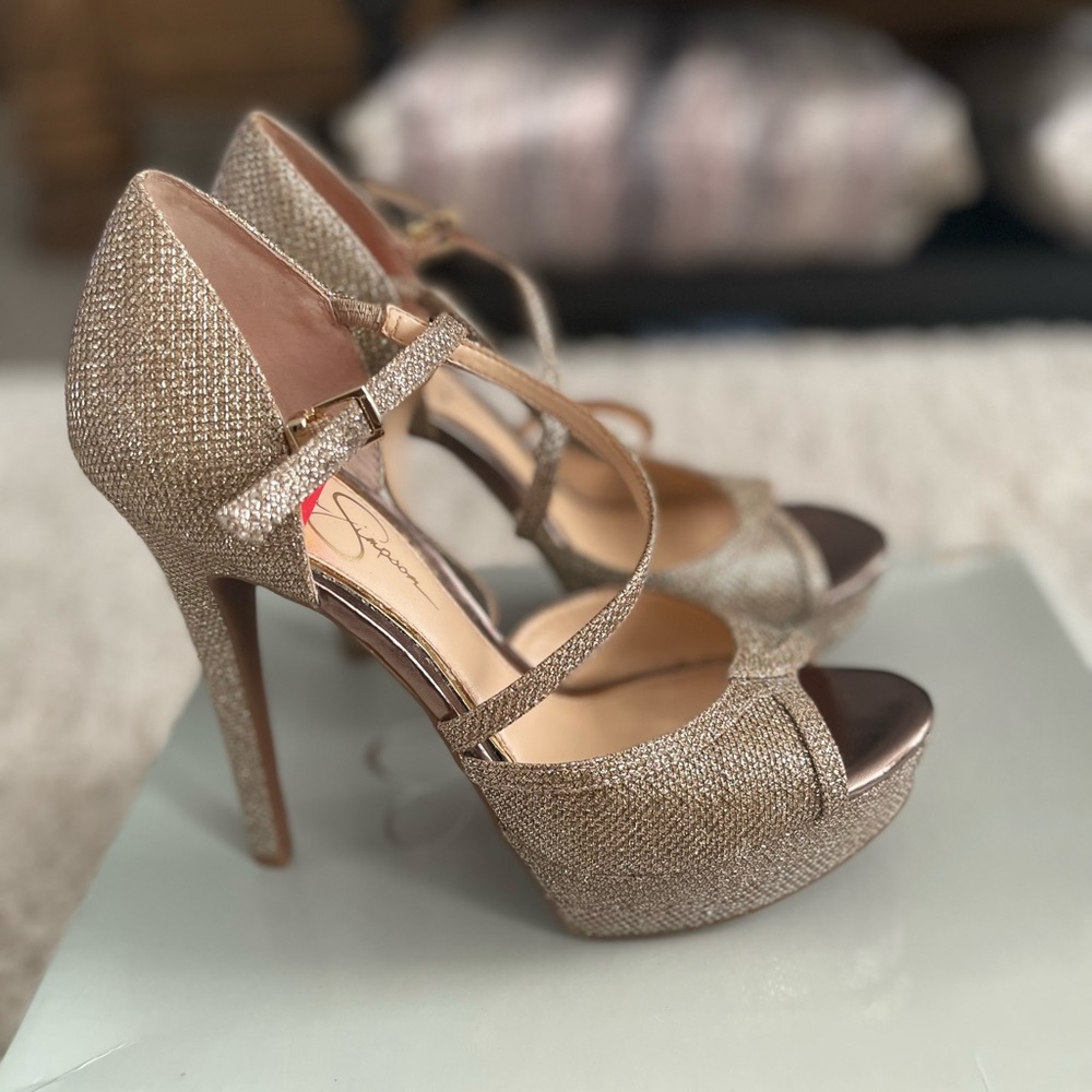 Jessica Simpson sparkling mesh champagne gold